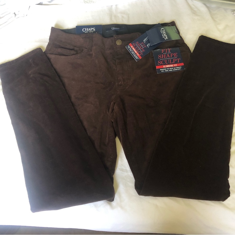 Women's Chaps Slimming Sculpting Shaping Corduroy Pants size 10, Chocolate Brown
